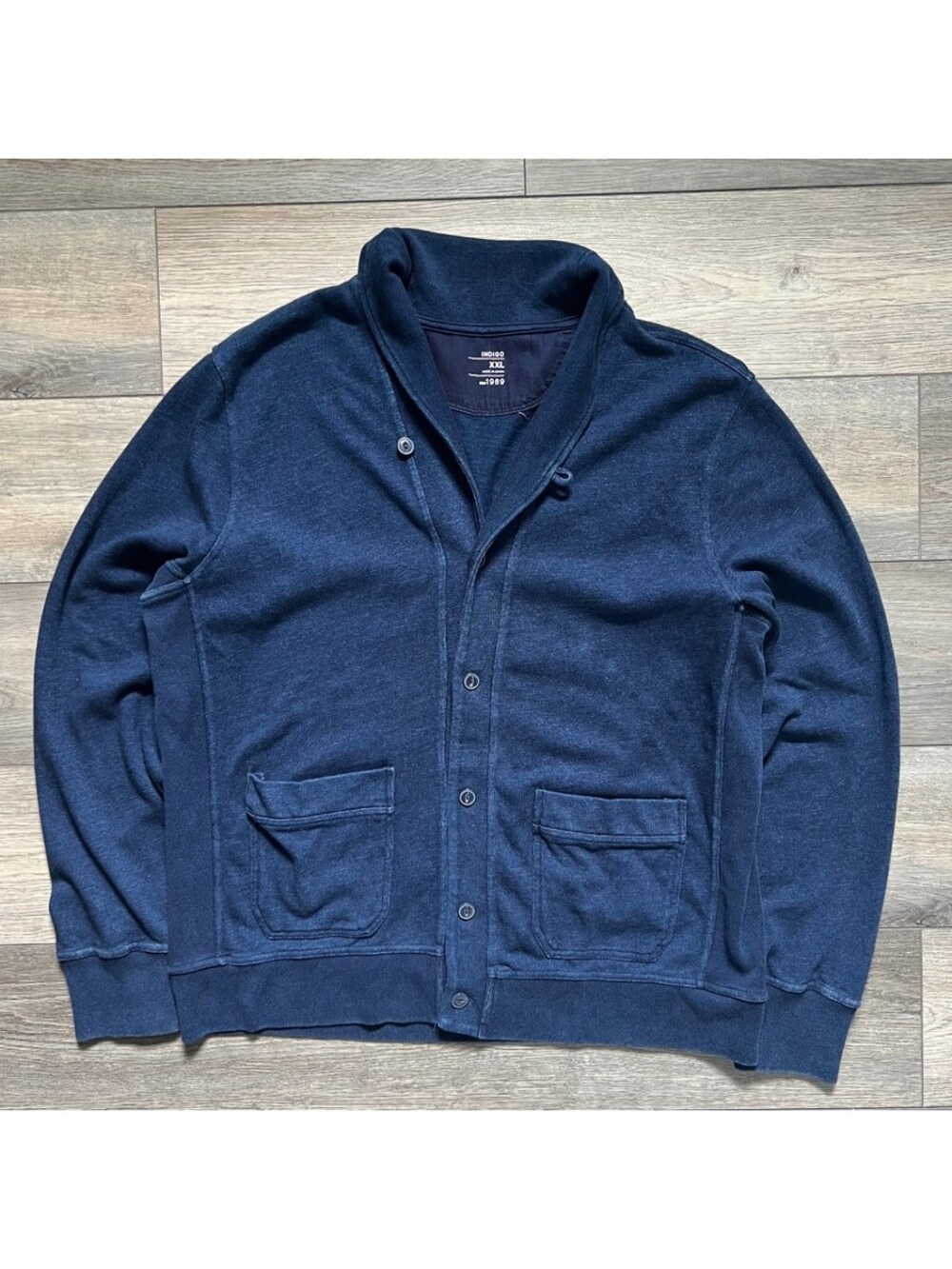 Gap Men's 2XL Cardigan Shawl Collar Button Up Cotton Sweater Indigo Navy Blue